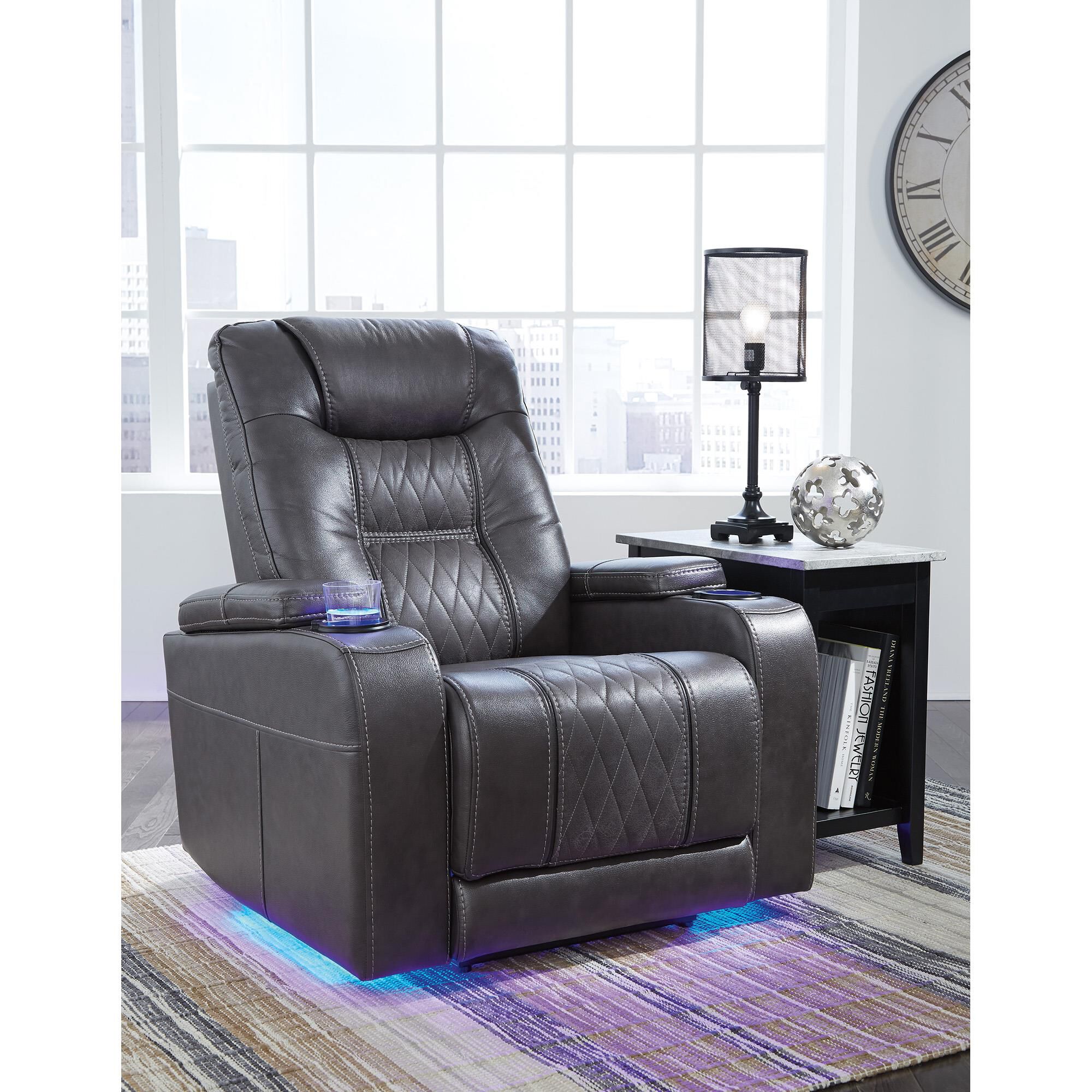 Signature Design by Ashley Composer Power Recliner with Adjustable Headrest in Grey Nebraska Furniture Mart