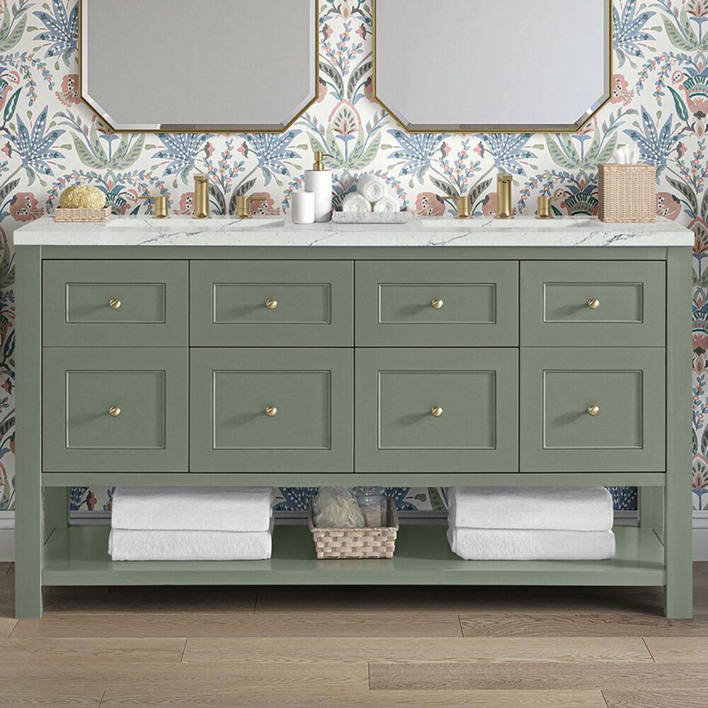 James Martin Vanities Breckenridge 60&quot; Double Bathroom Vanity in Smokey Celadon with 3 cm Ethereal Noctis Quartz Top and Rectangular Sinks, , large