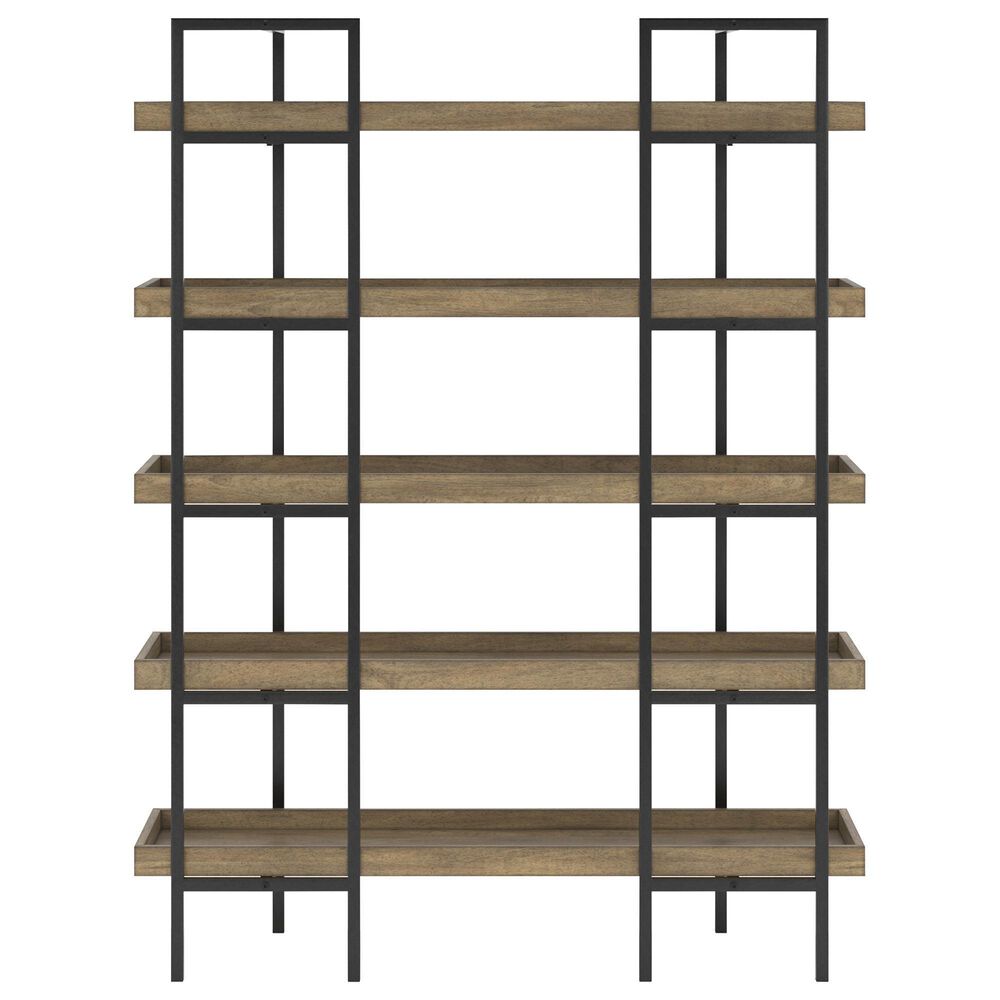 Ashley Montia 76&quot; Bookcase in Light Brown and Gunmetal Gray, , large