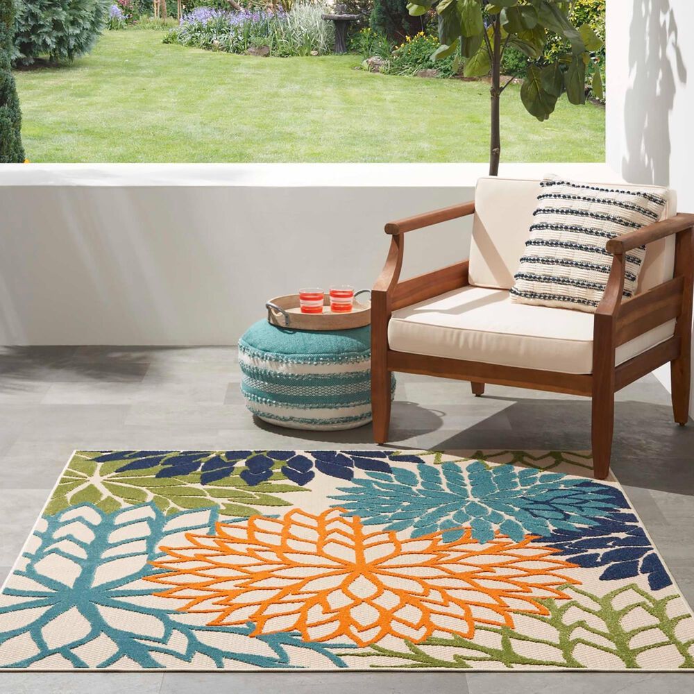 Nourison Aloha ALH05 5&#39;3&quot; Square Multicolor Indoor/Outdoor Area Rug, , large