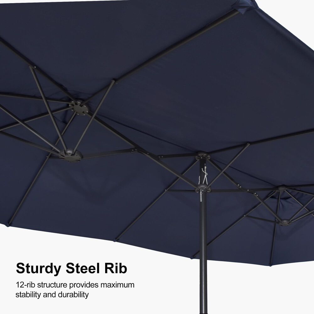 HOMLUX 15' Outdoor Double-Sided Market Umbrella with Base in Navy blue, , large