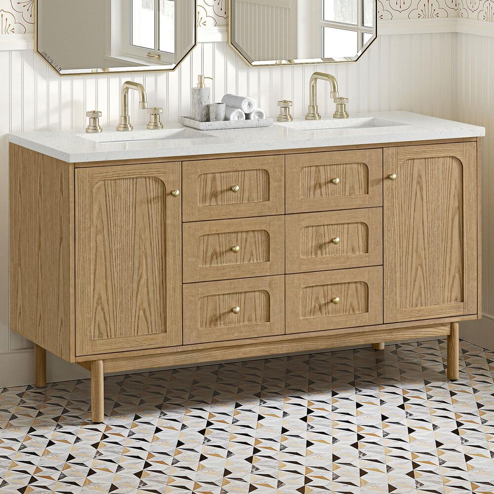 James Martin Vanities Laurent 60&quot; Double Bathroom Vanity in Light Natural Oak with 3 cm Lime Delight Quartz Top and Rectangular Sinks, , large