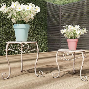 Timberlake Pure Garden Plant Stands in Antique White (Set of 2), , large
