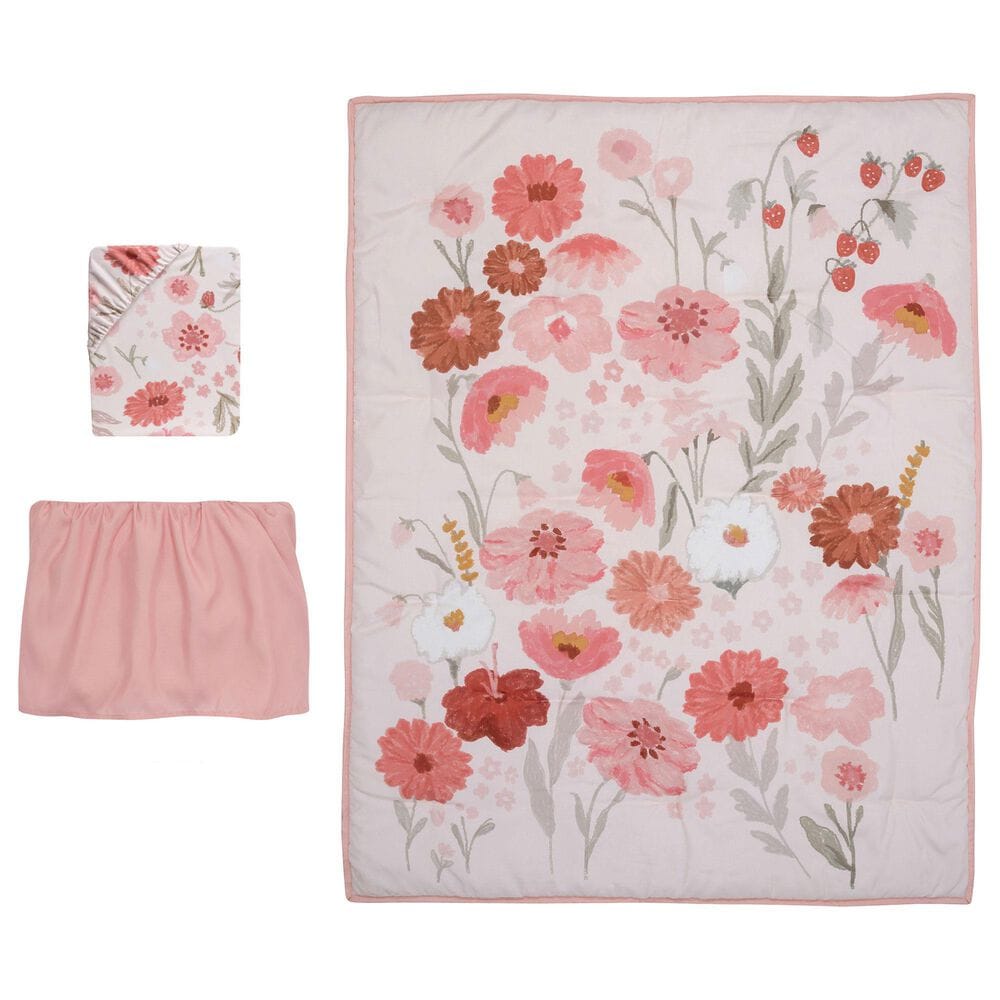 Lambs & Ivy Flower Power 3-Piece Crib Bedding Set in Pink, , large