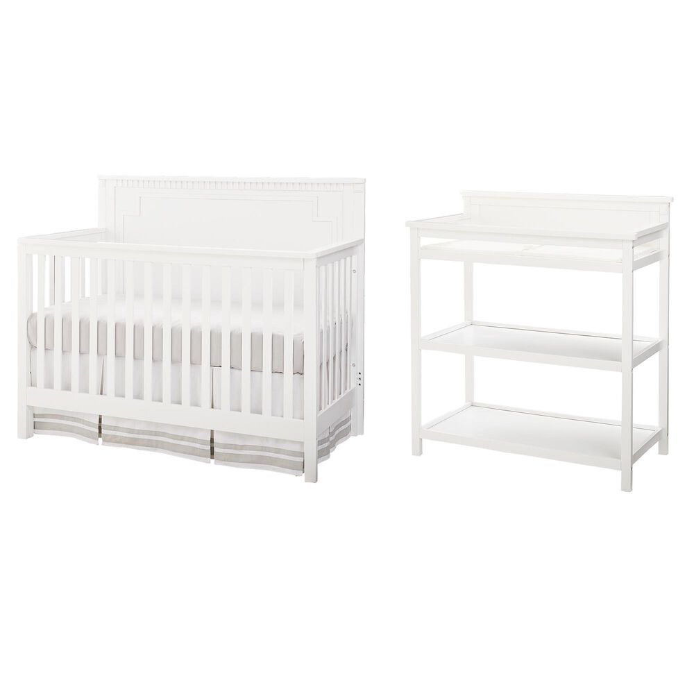 Eastern Shore Emery Crib and Changer with Shelf Pad in White, , large