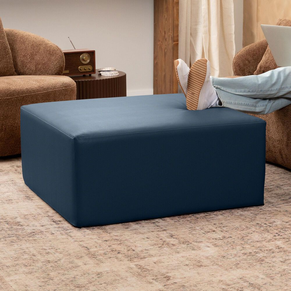 Jaxx Fairlie Faux Leather Ottoman in Oxford Blue, , large