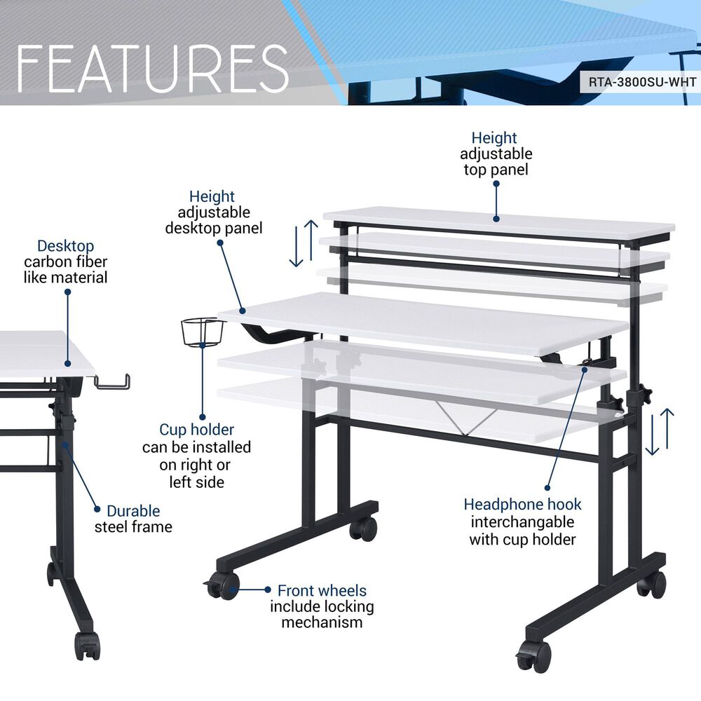 Rta Products Llc Galaxy Rolling Writing Desk in White, , large
