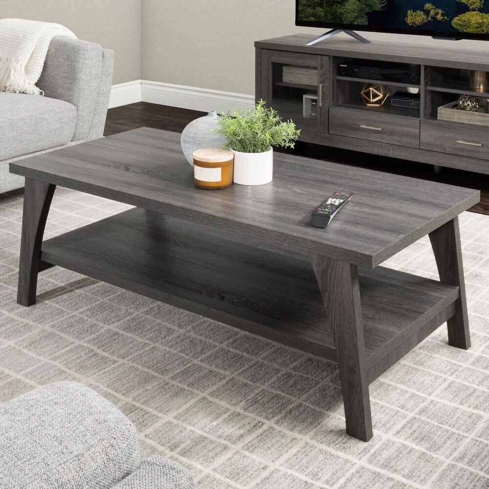 CorLiving Hollywood Coffee Table with Curved Legs in Dark Grey, , large