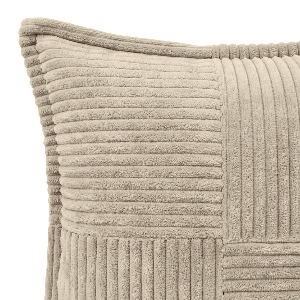 Chanasaya 20" Square Textured Patchwork Throw Pillow in Beige, , large