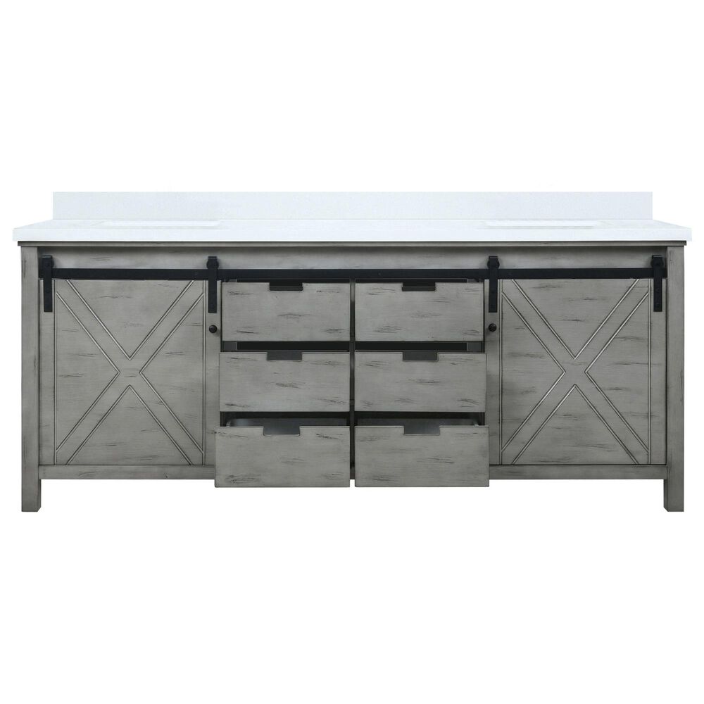 Lexora Home Marsyas 80&quot; Double Bathroom Vanity in Ash Grey with White Quartz Top and Rectangular Sinks, , large