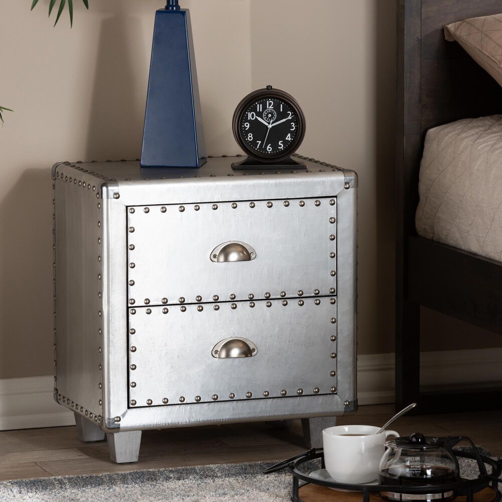 Baxton Studio Davet 2-Drawer End Table in Silver, , large