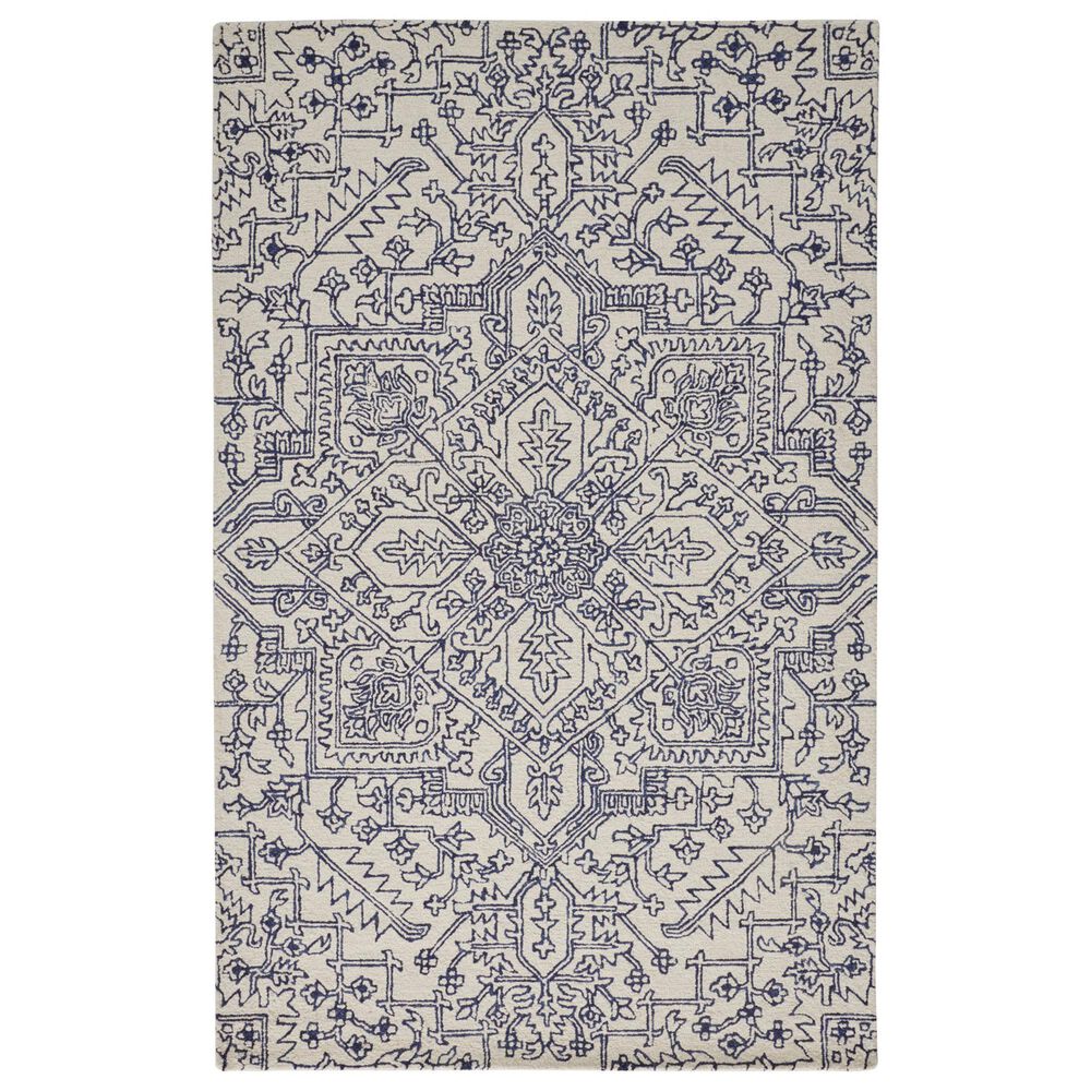 Feizy Belfort Ivory and Navy 10" x 14" Area Rug, , large