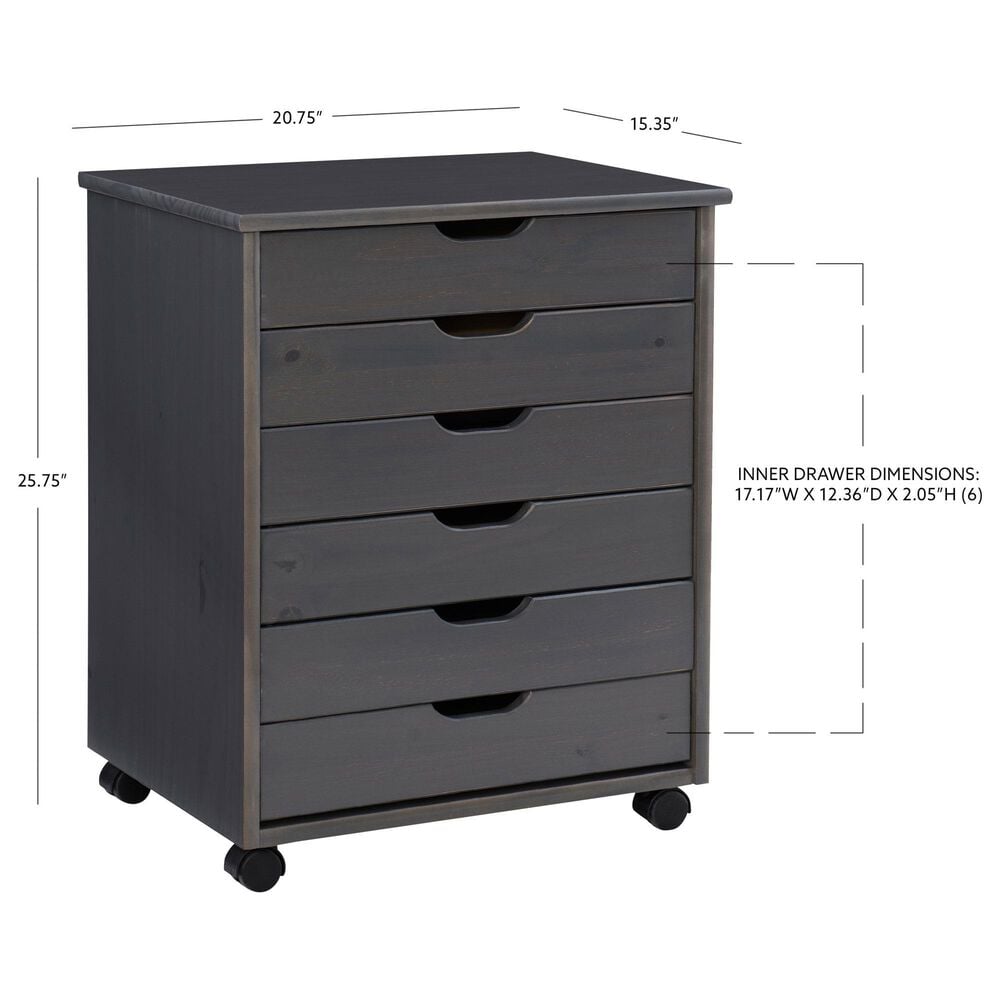 Linon Home Decor Cary 6-Drawer Wide Rolling Cart in Grey, , large