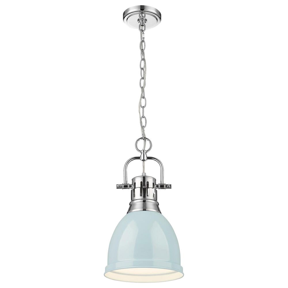 Golden Lighting Duncan 1-Light Small Pendant with Chain and Seafoam Shade in Chrome, , large