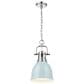Golden Lighting Duncan 1-Light Small Pendant with Chain and Seafoam Shade in Chrome, , large
