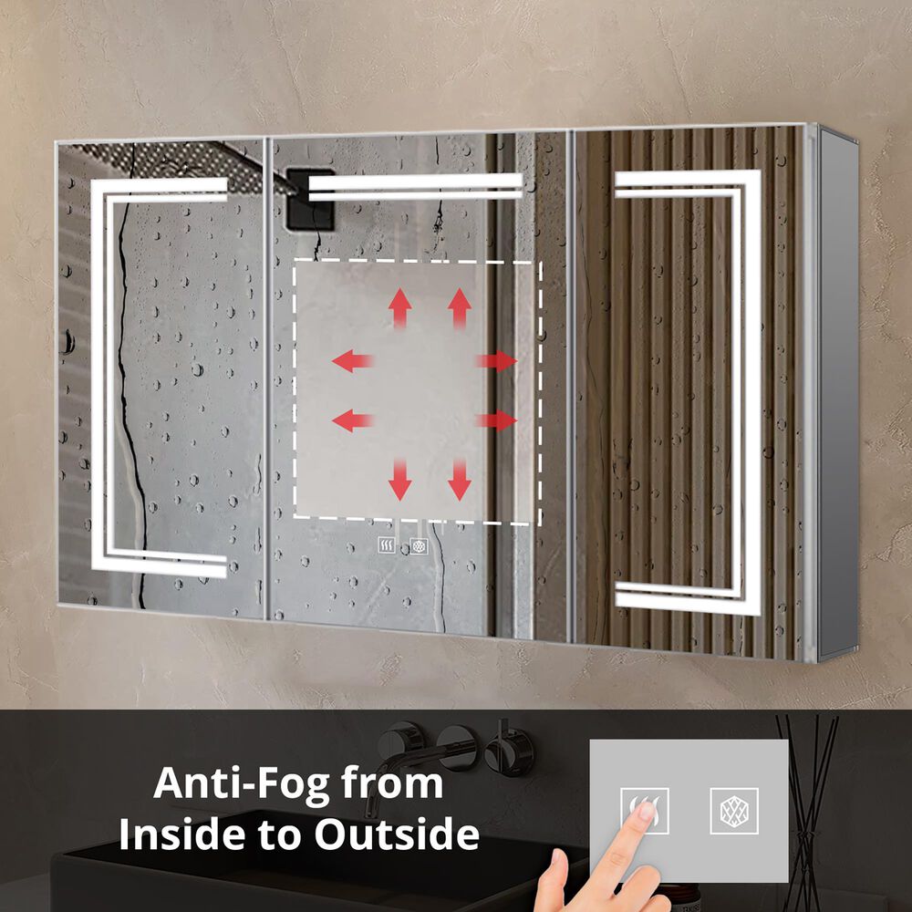 Lexora Home Mesa 48" x 32" LED Mirror Medicine Cabinet with Defogger in Aluminium, , large