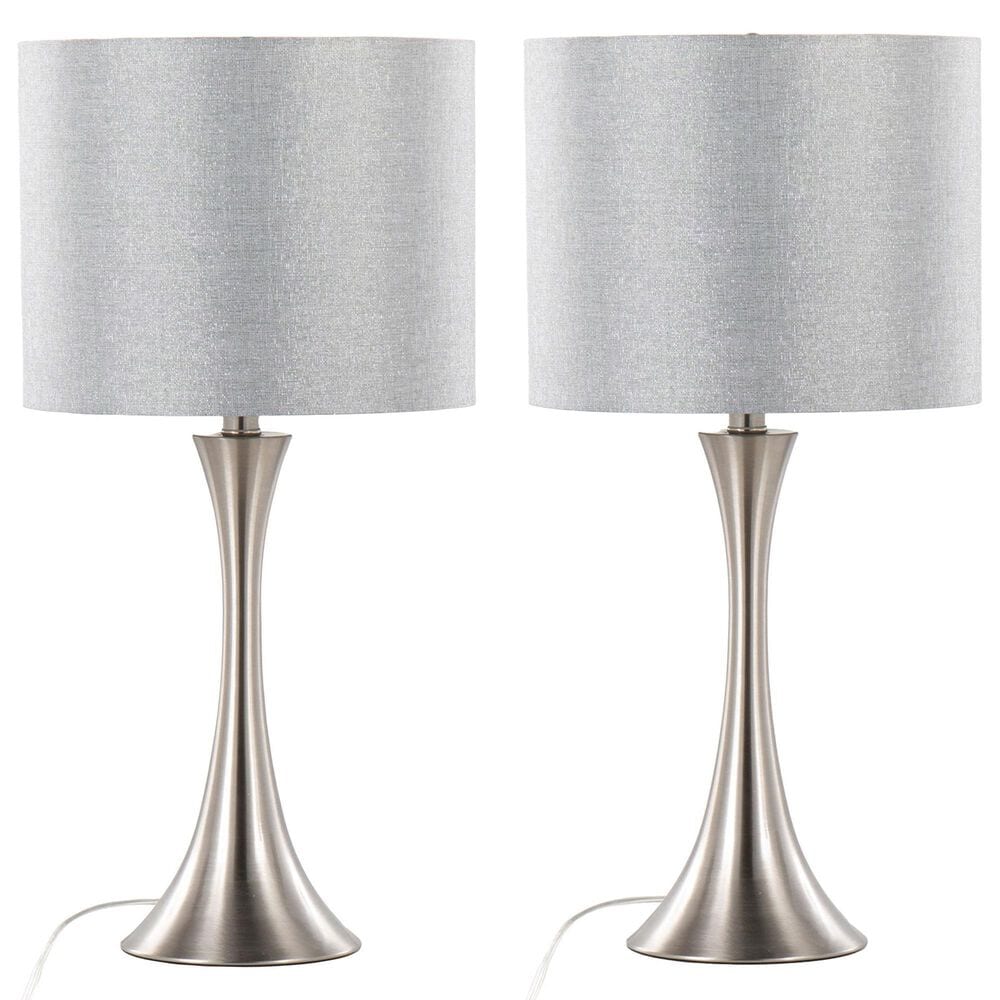 LumiSource Lenuxe 24" Metal Table Lamp with Grey Sparkly Linen Shade in Brushed Nickel (Set of 2), , large