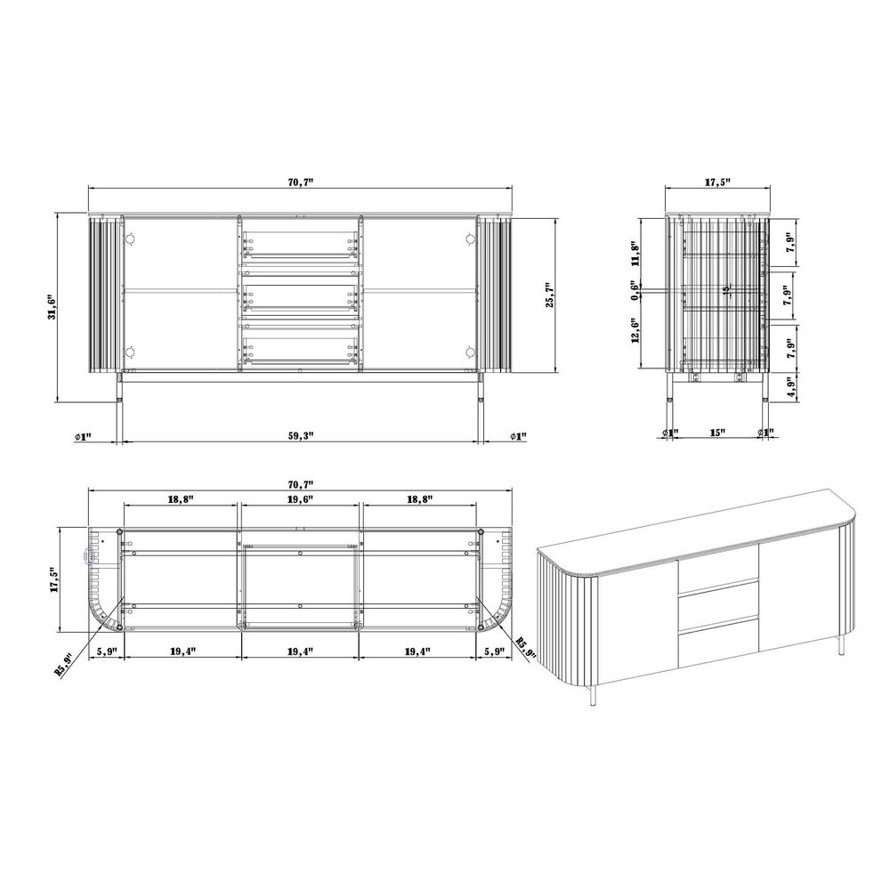 Monroe Edith-Skyler Buffet in Matte Beige and Matte Brown, , large