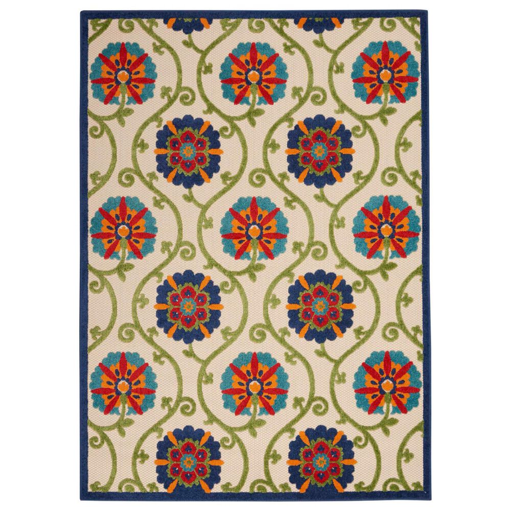 Nourison Aloha ALH19 3"6" x 5"6" Blue and Multicolor Indoor/Outdoor Area Rug, , large