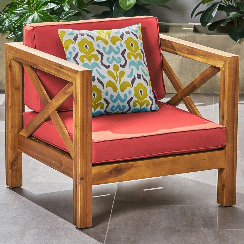 Hearth and Haven Brava Outdoor Club Chair with Cross-Back Design in Red, , large