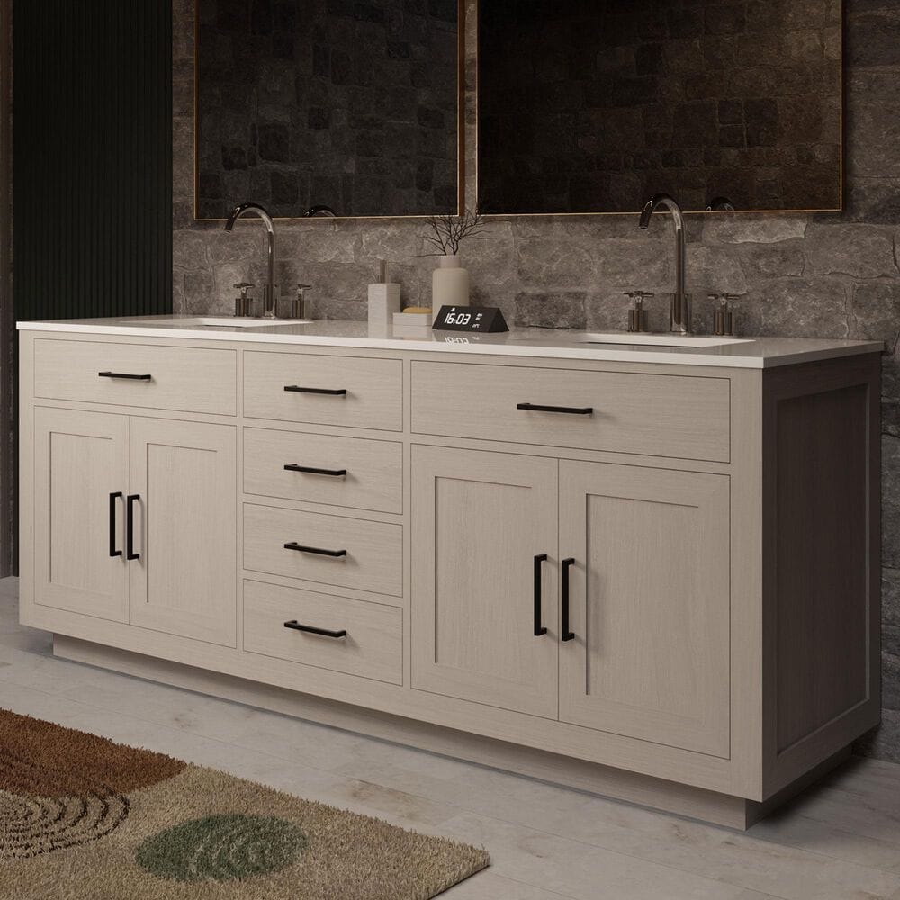 Lexora Home Abbey 80" Double Bathroom Vanity in White Oak with 2 cm White Quartz Top and Rectangular Sinks, , large