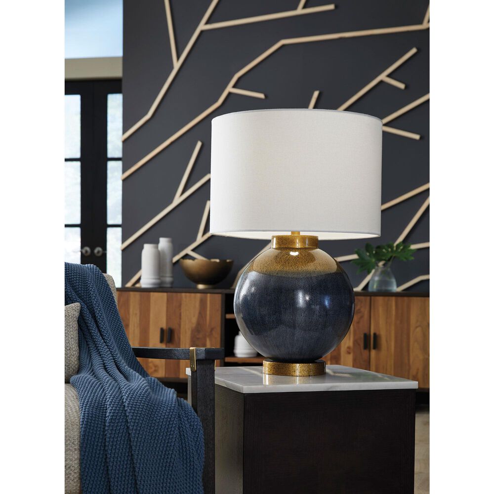 Ashley Adara Metal Table Lamp in Blue and Gold, , large