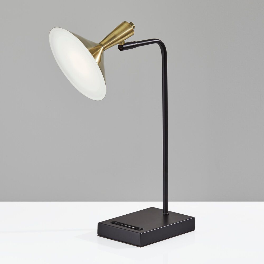 Adesso Lucas LED Desk Lamp with USB in Black and Antique Brass, , large