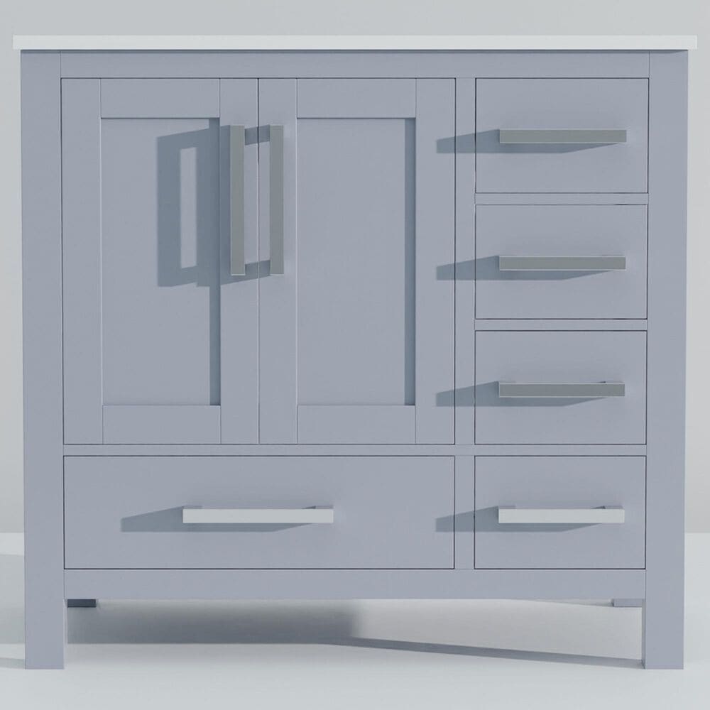 Lexora Home Jacques 36&quot; Left Offset Single Bathroom Vanity in Dark Grey with 2 cm White Cultured Marble Top and Rectangular Sink, , large