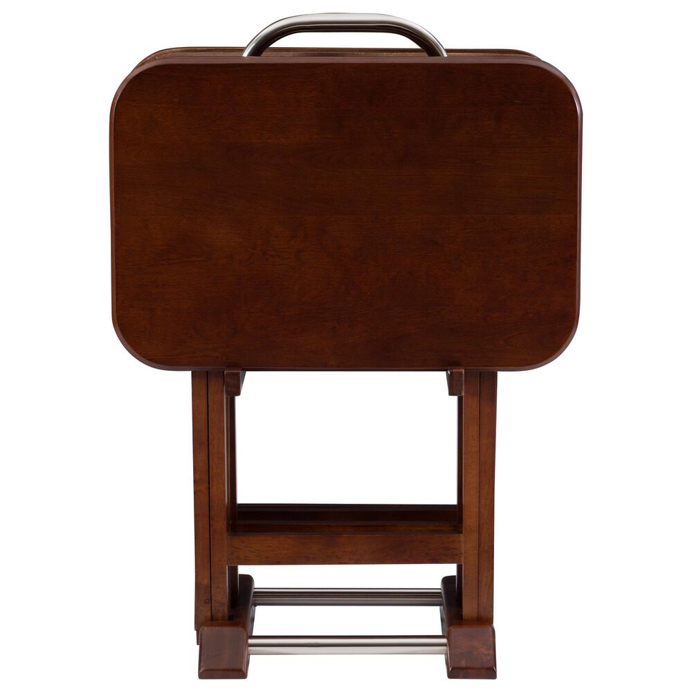 Linon Home Decor Burke Folding TV Tray Table Set with Stand in Dark Cherry and Chrome (Set of 4), , large