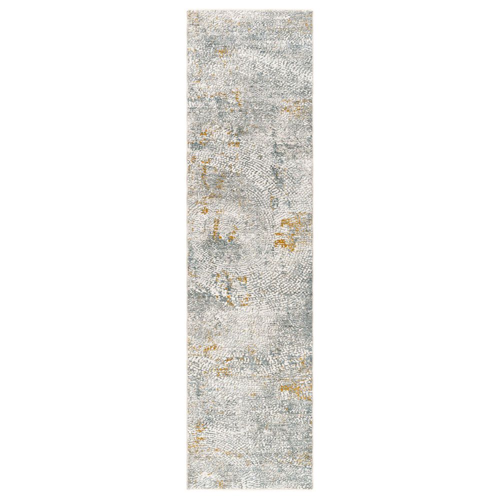 Surya Dresden DRE-2320 White, Medium Gray, Light Slate, Gray, Denim and Mustard 2&#39;7&quot; x 10&#39; Runner, , large