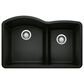 Blanco Diamond 32" 1-3/4 Double Bowl Kitchen Sink with Low Divide in Coal Black, , large