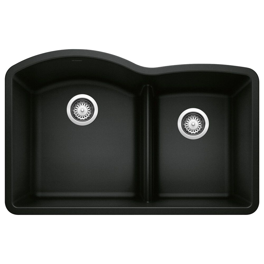 Blanco Diamond 32" 1-3/4 Double Bowl Kitchen Sink with Low Divide in Coal Black, , large