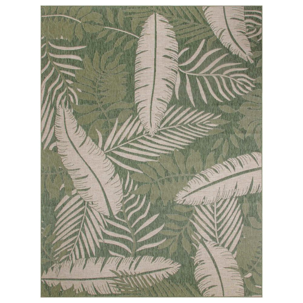 Nourison Garden Oasis GOA02 Green and Ivory 9" x 12" Indoor/Outdoor Area Rug, , large