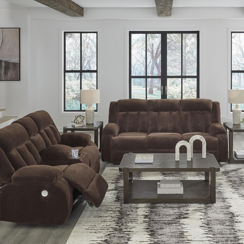 Ashley Observation Power Reclining Loveseat with Console in Chocolate Velvet, , large