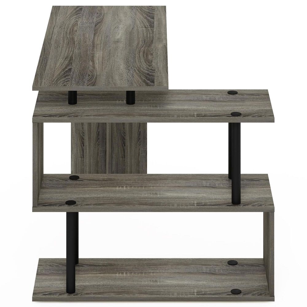 HOMLUX 3-Tier Shelves L-Shape Computer Desk in French Oak Grey and Black, , large