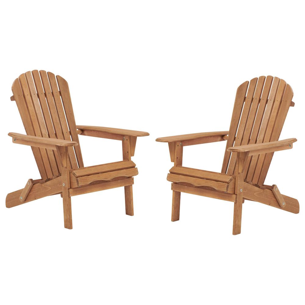 Hearth and Haven Outdoor Folding Adirondack Chair in Light Brown (Set of 2), , large