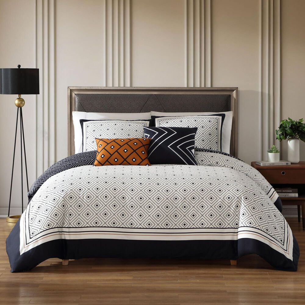 BEBEJAN Geometric 5-Piece Queen Comforter Set in Midnight Black and White, , large