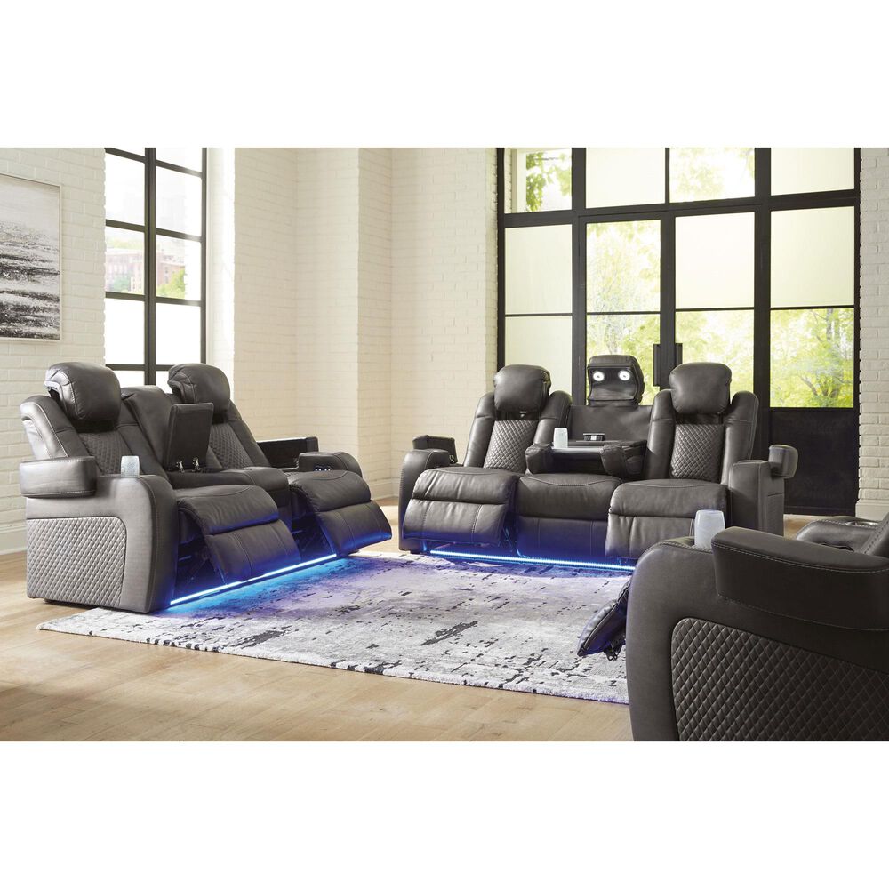 Ashley Fyne-Dyme  Faux Leather Power Reclining Loveseat with Console in Shadow, , large