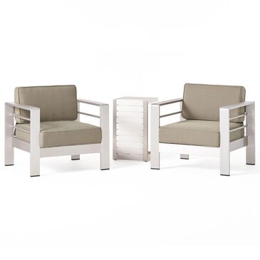 Noble House Cape 3-Piece Patio Chat Set in Silver, , large