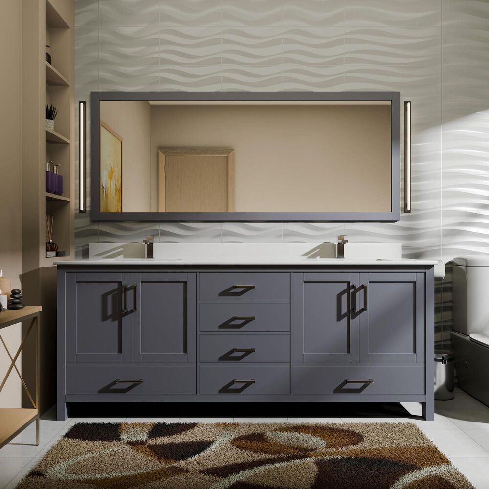 Lexora Home Jacques 72" Double Bathroom Vanity in Dark Grey with 2 cm White Quartz Top and Rectangular Sinks, , large