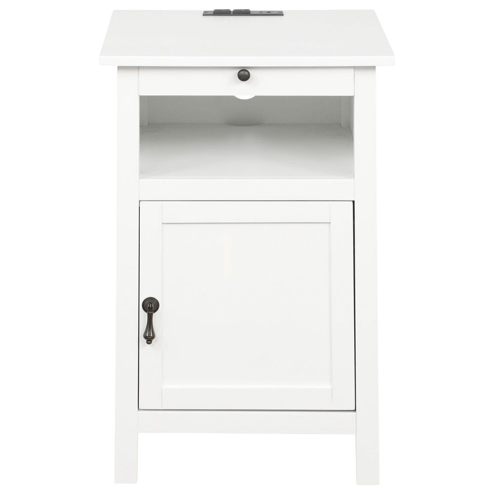 Linon Home Decor Birkdale Accent Table with USB Port in White, , large