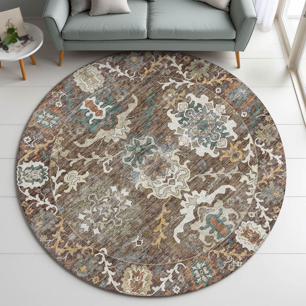 Dalyn Rug Company Silk Road Chocolate, Ivory, Gold, Copper, Blue, Teal and Mocha 8&#39; Round Area Rug, , large