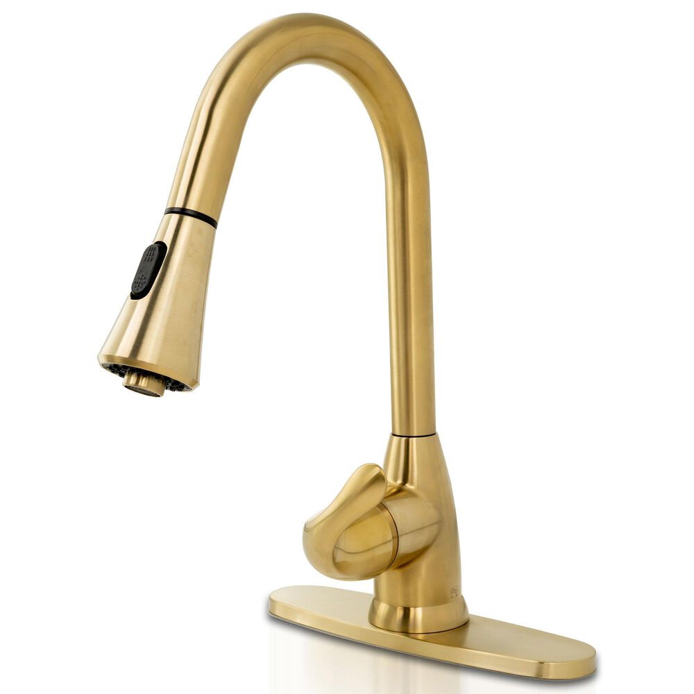 MS International AcquaLuxe Curved Pull-Down Sprayer Kitchen Sink Faucet in Gold, , large