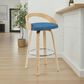 Armen Living Sonia Swivel Bar Height Stool with Blue Upholstery in Oak, , large