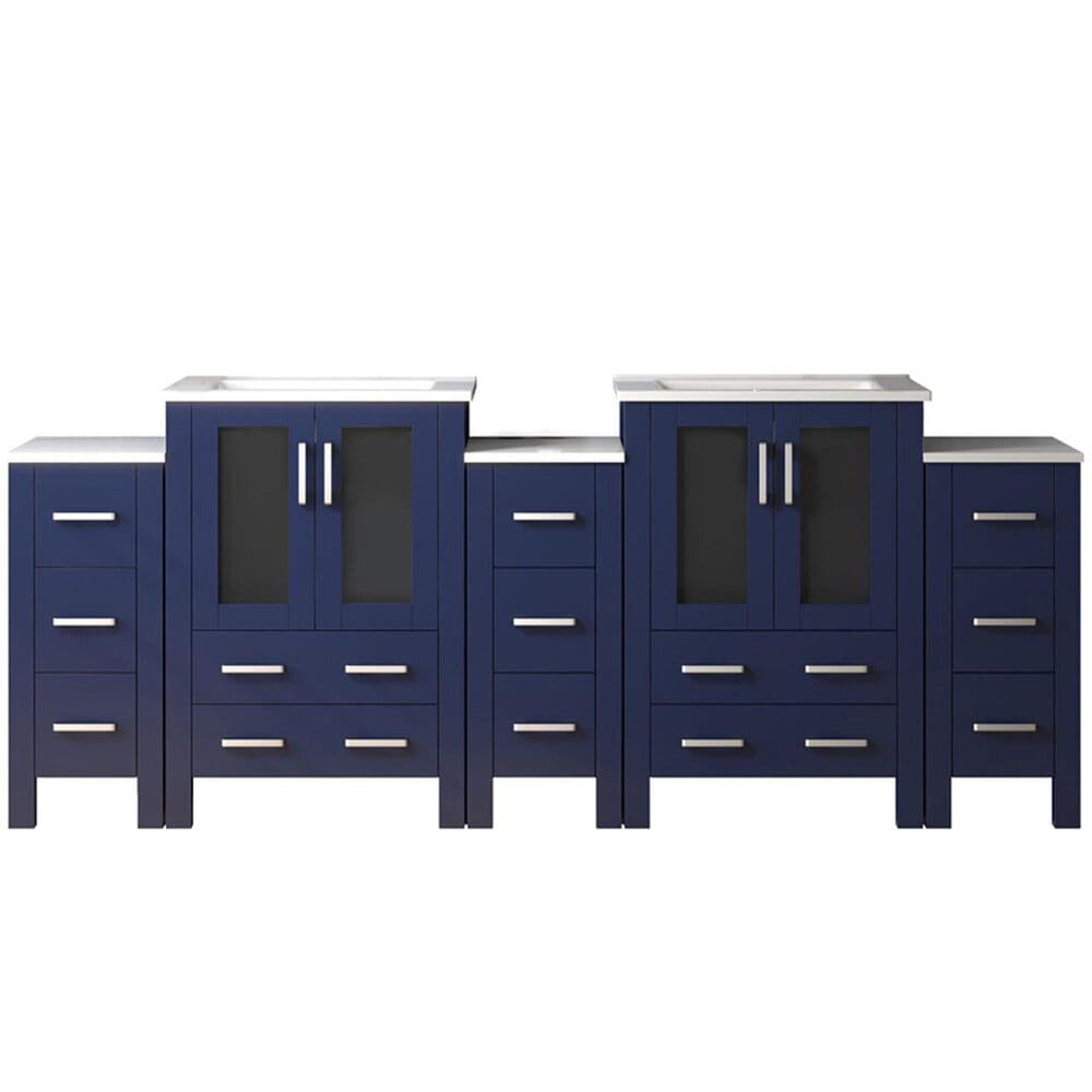 Lexora Home Volez 84" Double Bathroom Vanity in Navy Blue with White Ceramic Top and Rectangular Sinks, , large