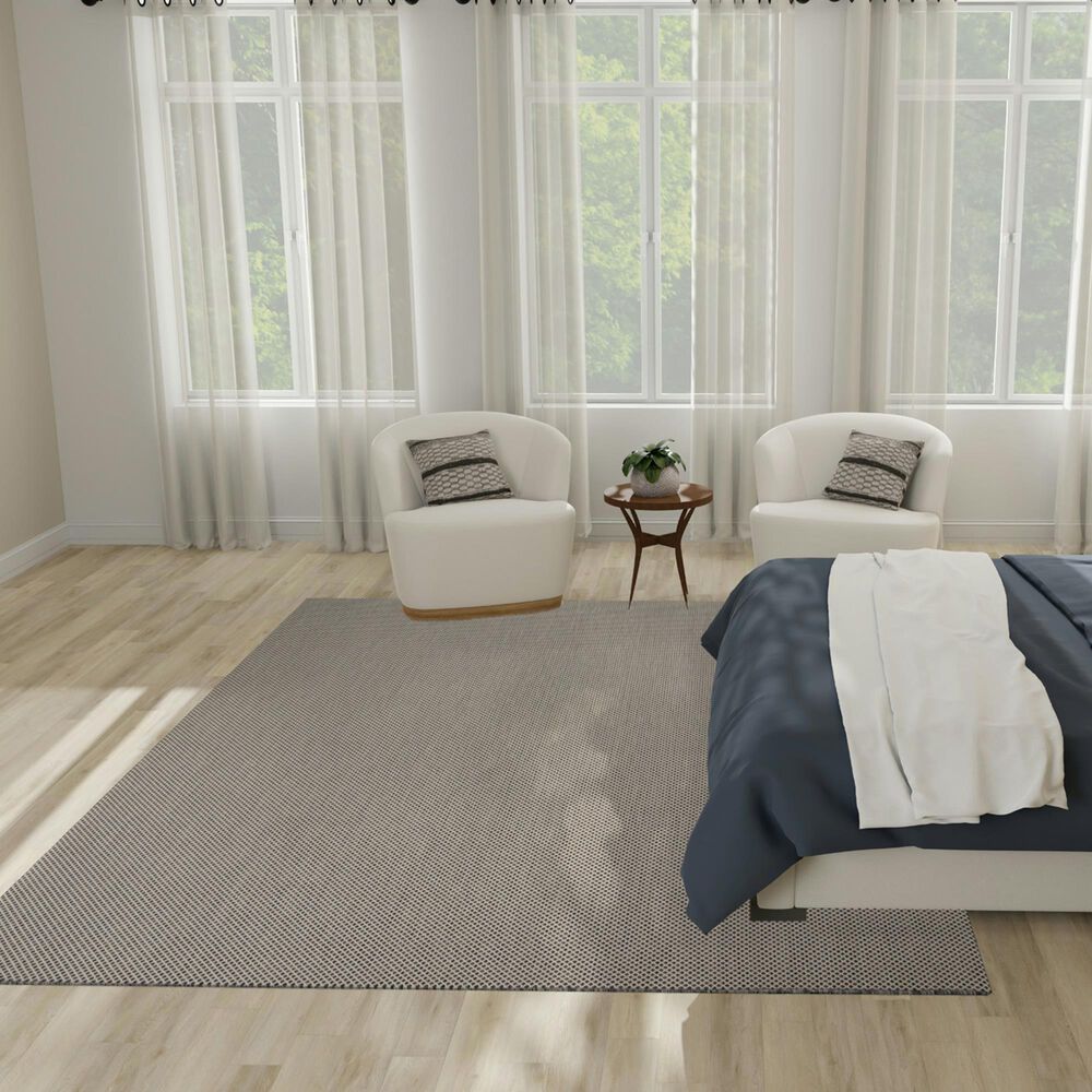 Nourison Courtyard Ivory and Charcoal 7&#39; x 10&#39; Indoor/Outdoor Area Rug, , large