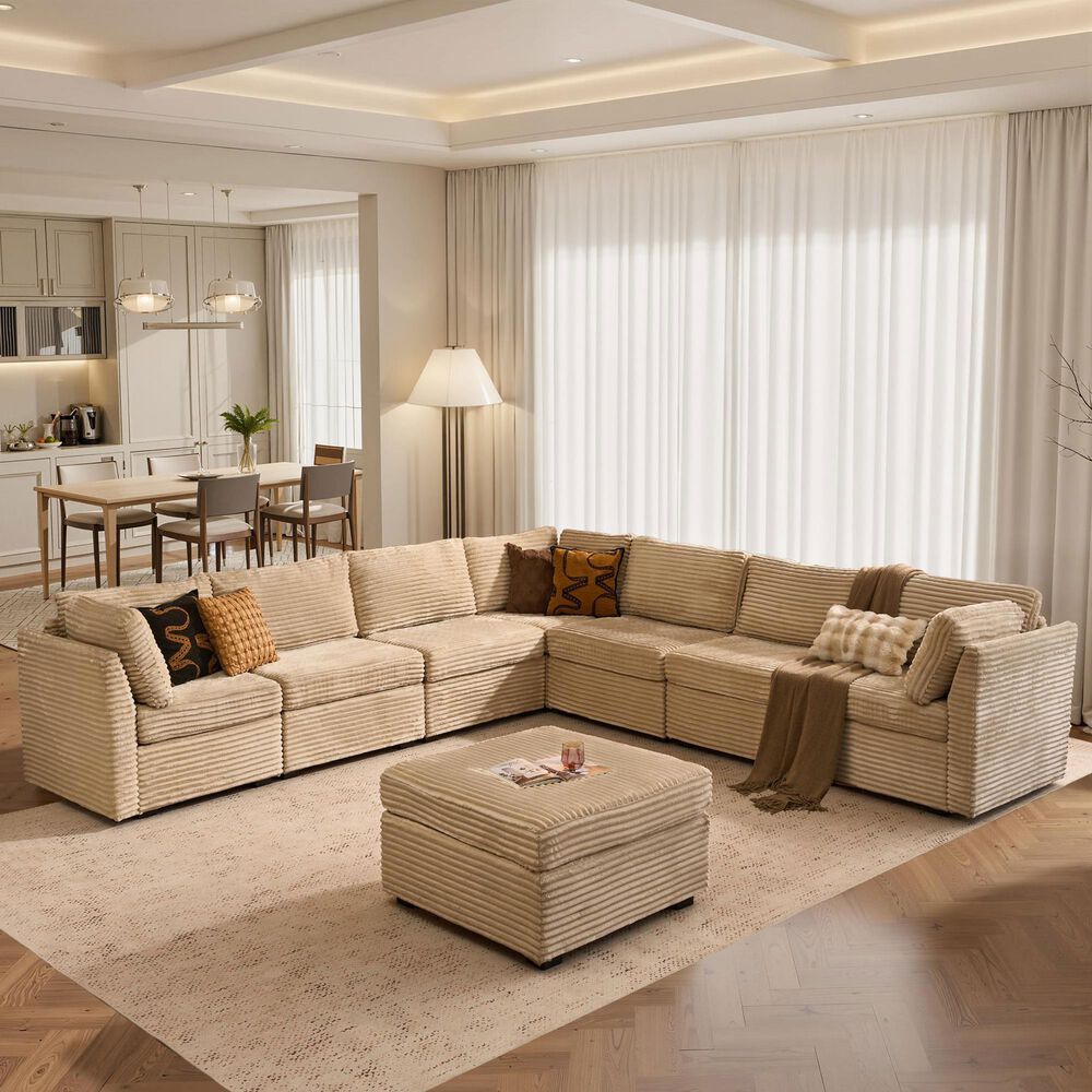 HOMLUX 8-Piece Mod L-Sectional with Chaise in Beige, , large