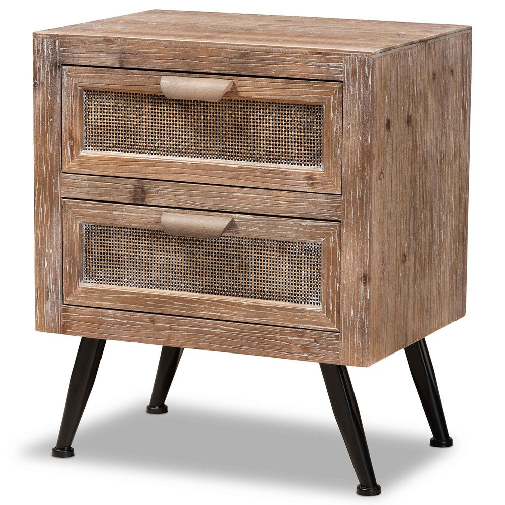 Baxton Studio Calida 2-Drawer End Table in Whitewashed Natural Brown and Black, , large