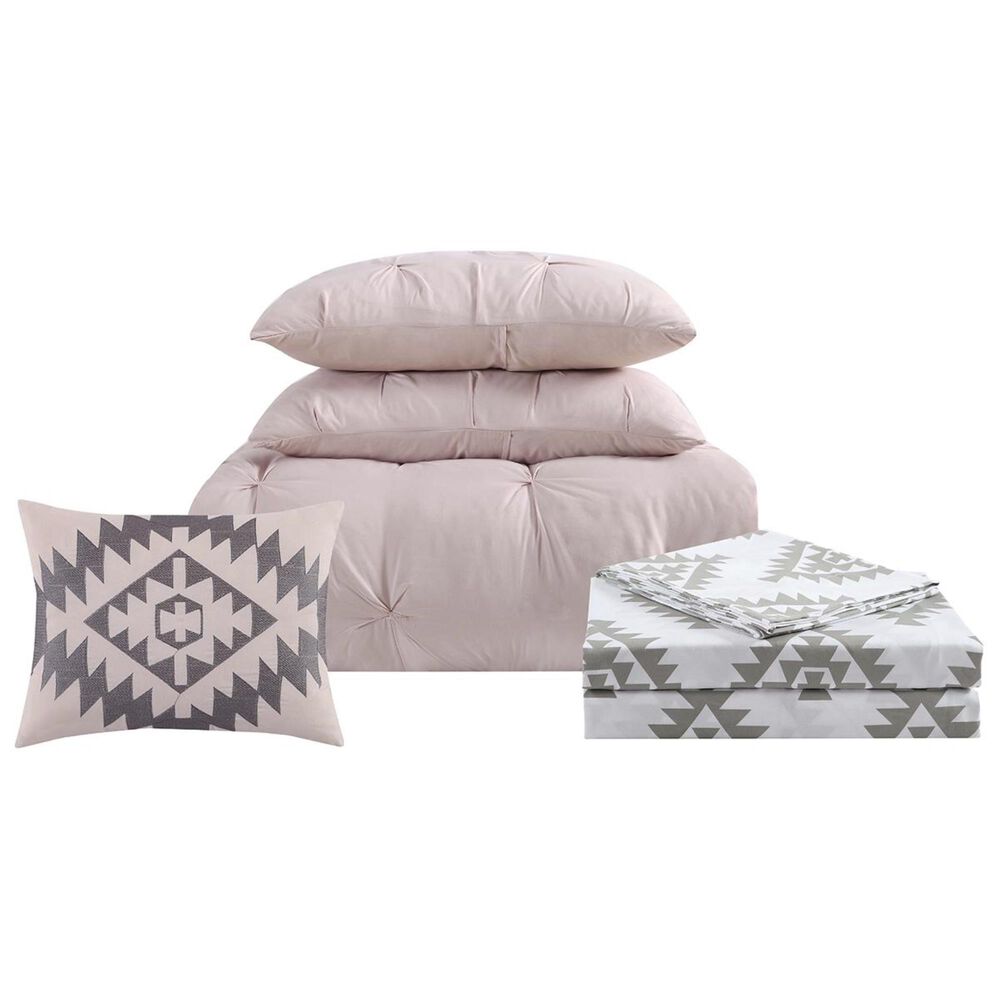 Pem America Pueblo Pleated 6-Piece Queen Bed in a Bag in Blush, , large