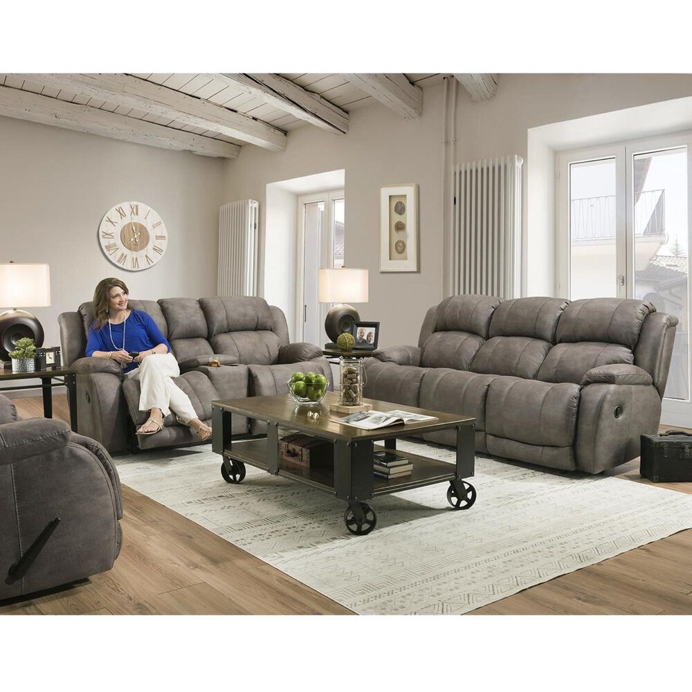 HomeStretch Denali Manual Reclining Loveseat with Console in Grey, , large